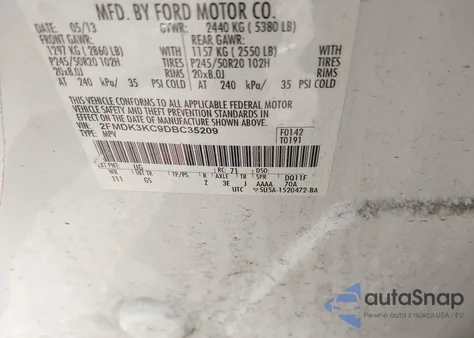 2013 Ford Edge Limited from USA, damaged, VIN 2FMDK3KC9DBC35209